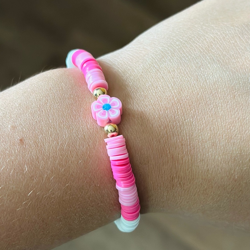 Pink and White Beaded Bracelet
